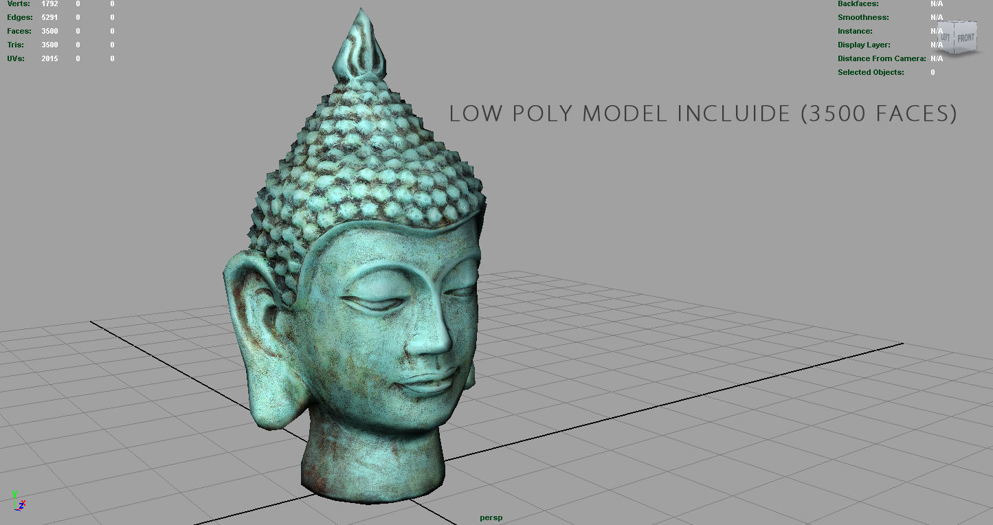 Vintage buddha head Low-poly 3D model_7