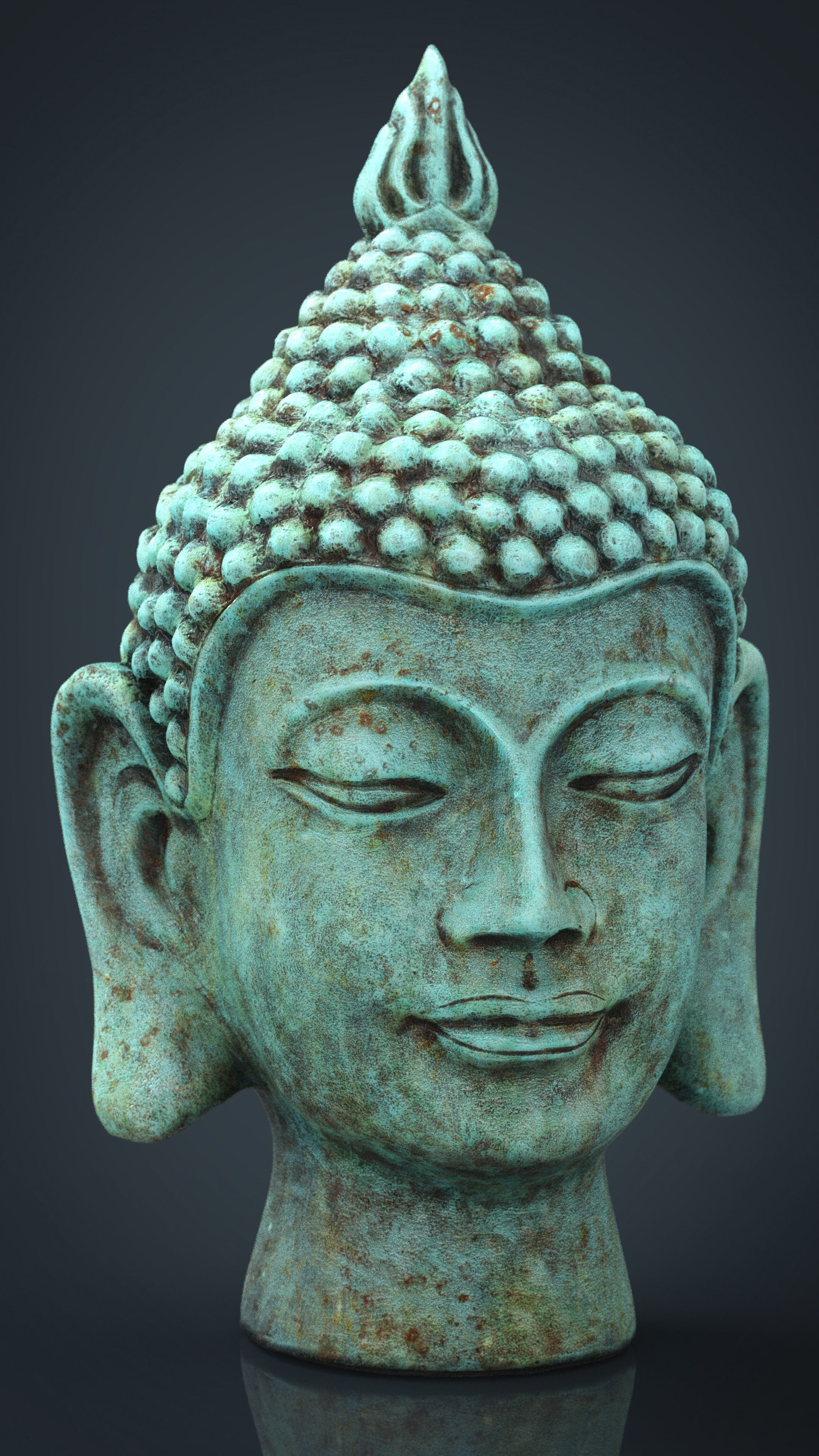 Vintage buddha head Low-poly 3D model_2