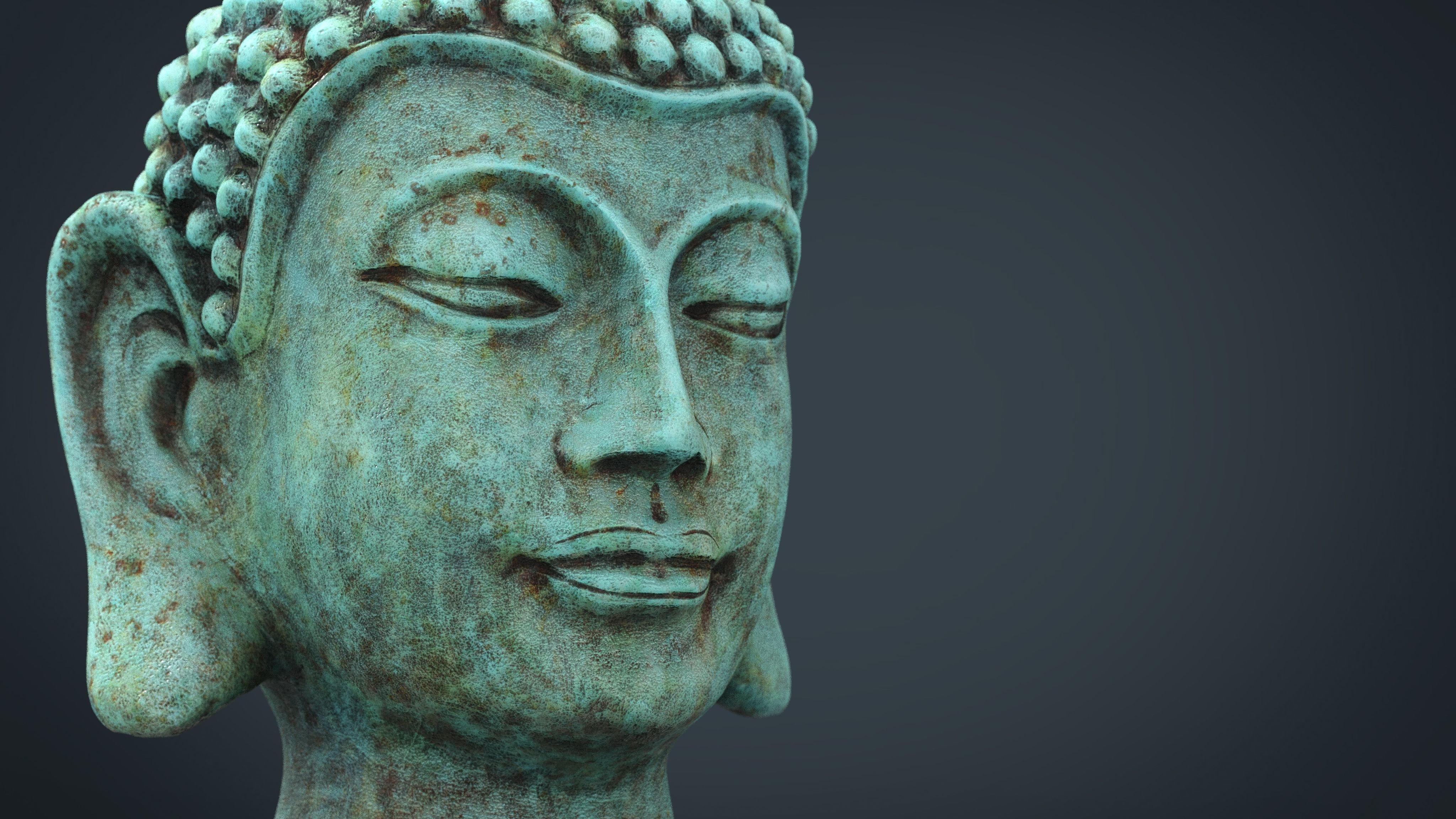 Vintage buddha head Low-poly 3D model_15