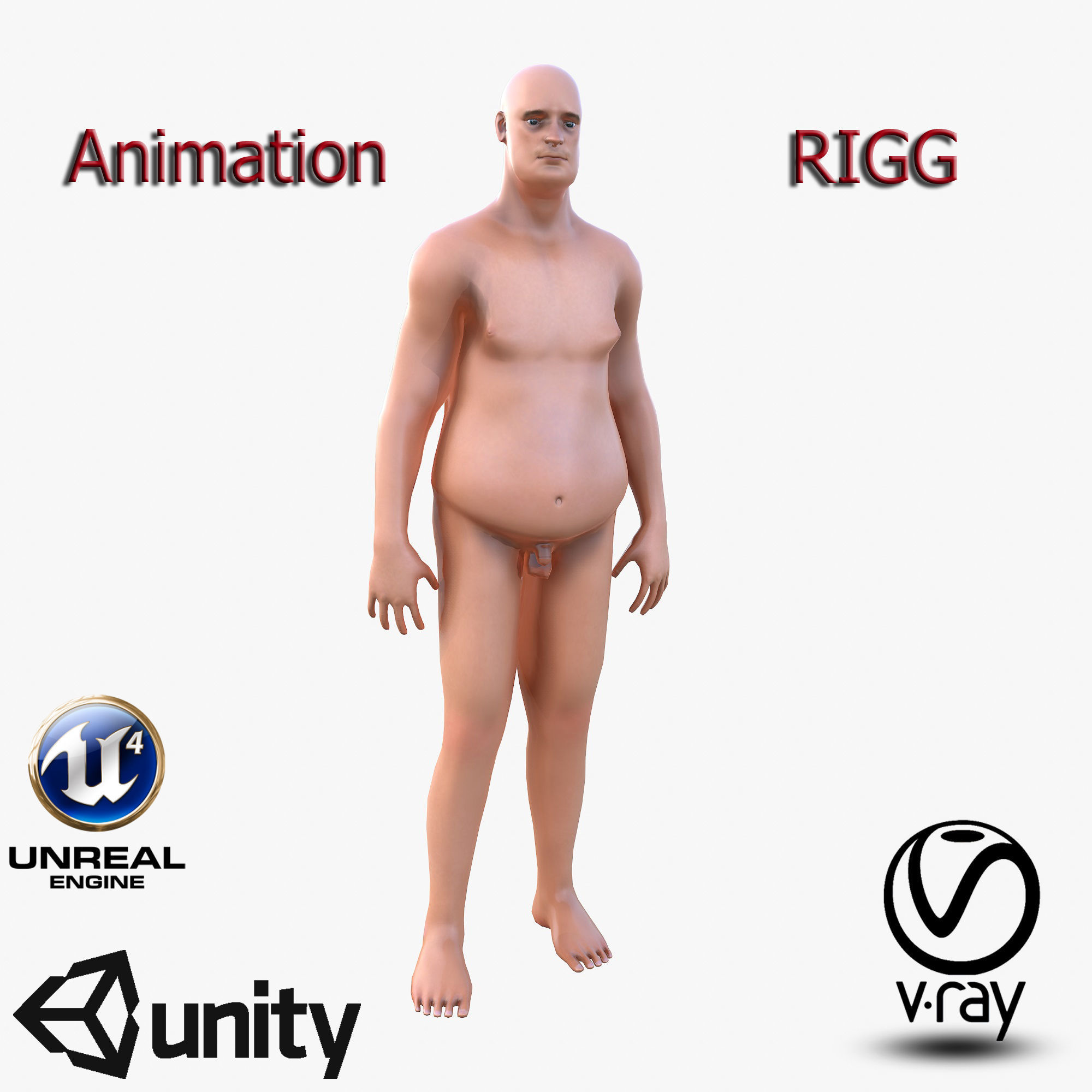 Fat Man Low-poly 3D model_0