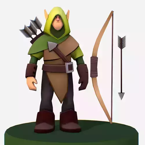 Handpaint Cartoon Archer Scout MMO rpg Character Low-poly 3D model
