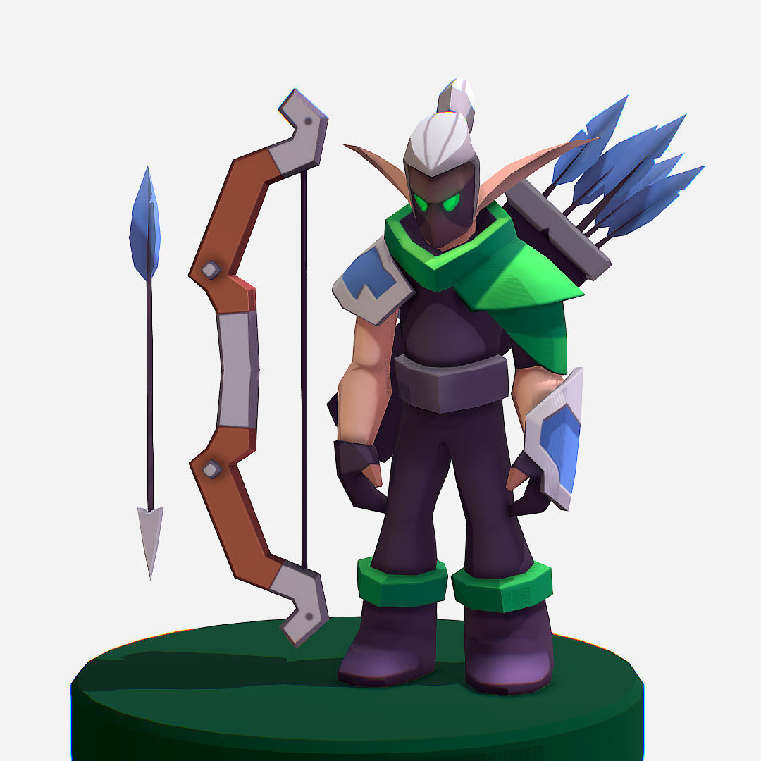 Archer Warrior Soldier Handpaint Cartoon MMO rpg Character Low-poly 3D model_16