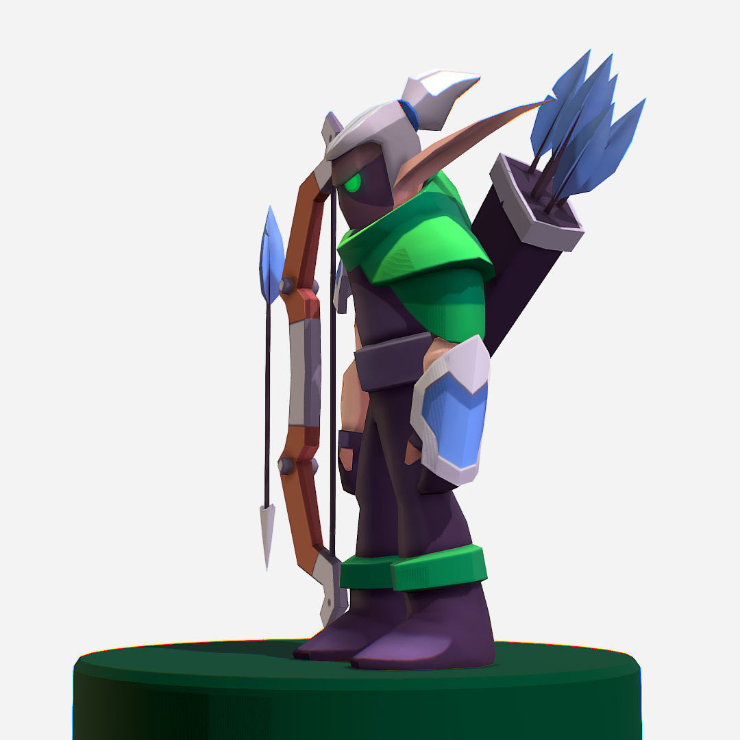 Archer Warrior Soldier Handpaint Cartoon MMO rpg Character Low-poly 3D model_3