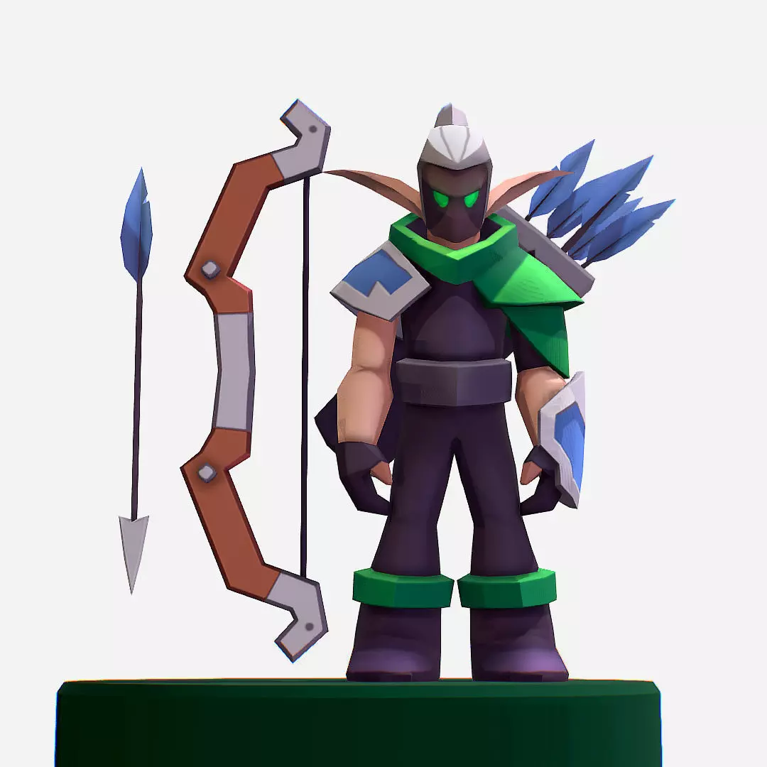 Archer Warrior Soldier Handpaint Cartoon MMO rpg Character Low-poly 3D model_0
