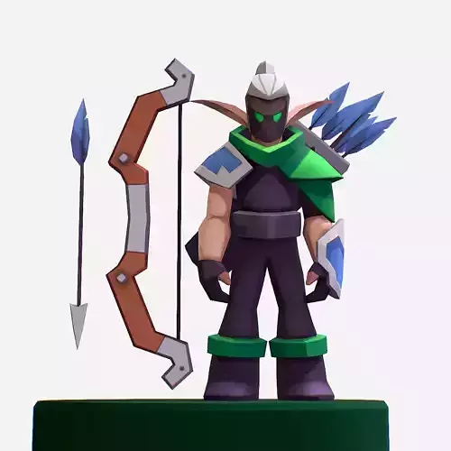 Handpaint Cartoon Archer Warrior MMO rpg Character Low-poly 3D model
