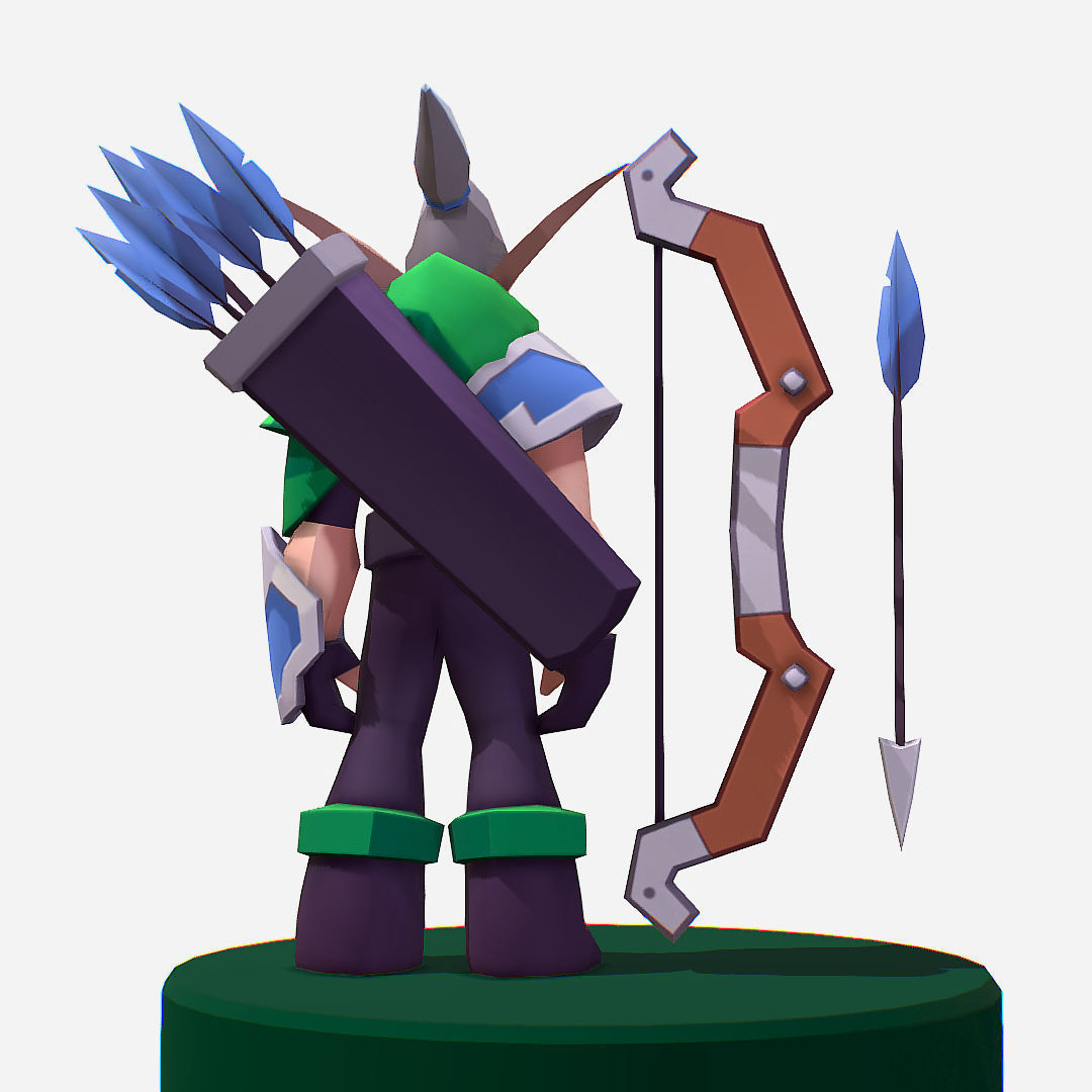 Archer Warrior Soldier Handpaint Cartoon MMO rpg Character Low-poly 3D model_6