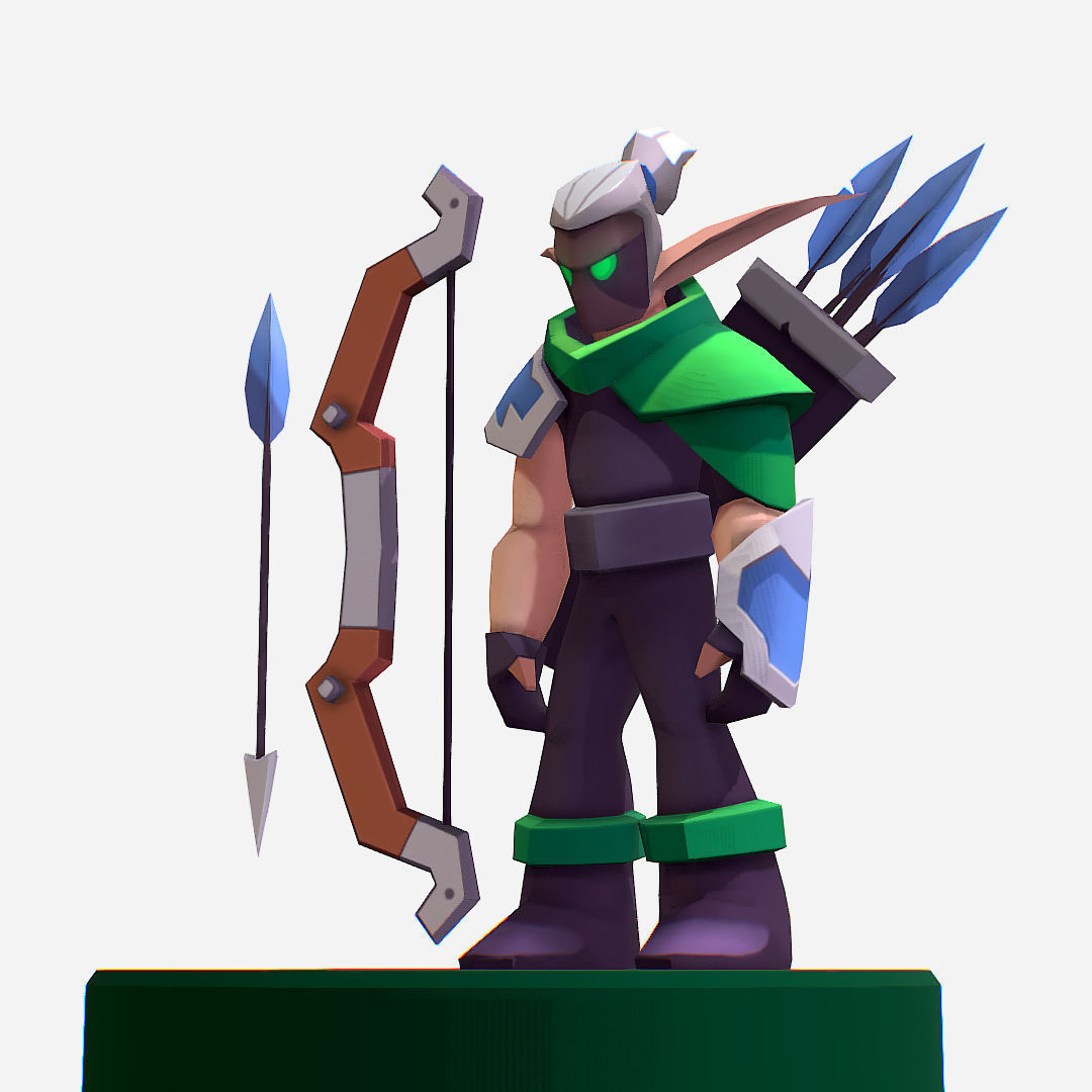 Archer Warrior Soldier Handpaint Cartoon MMO rpg Character Low-poly 3D model_2