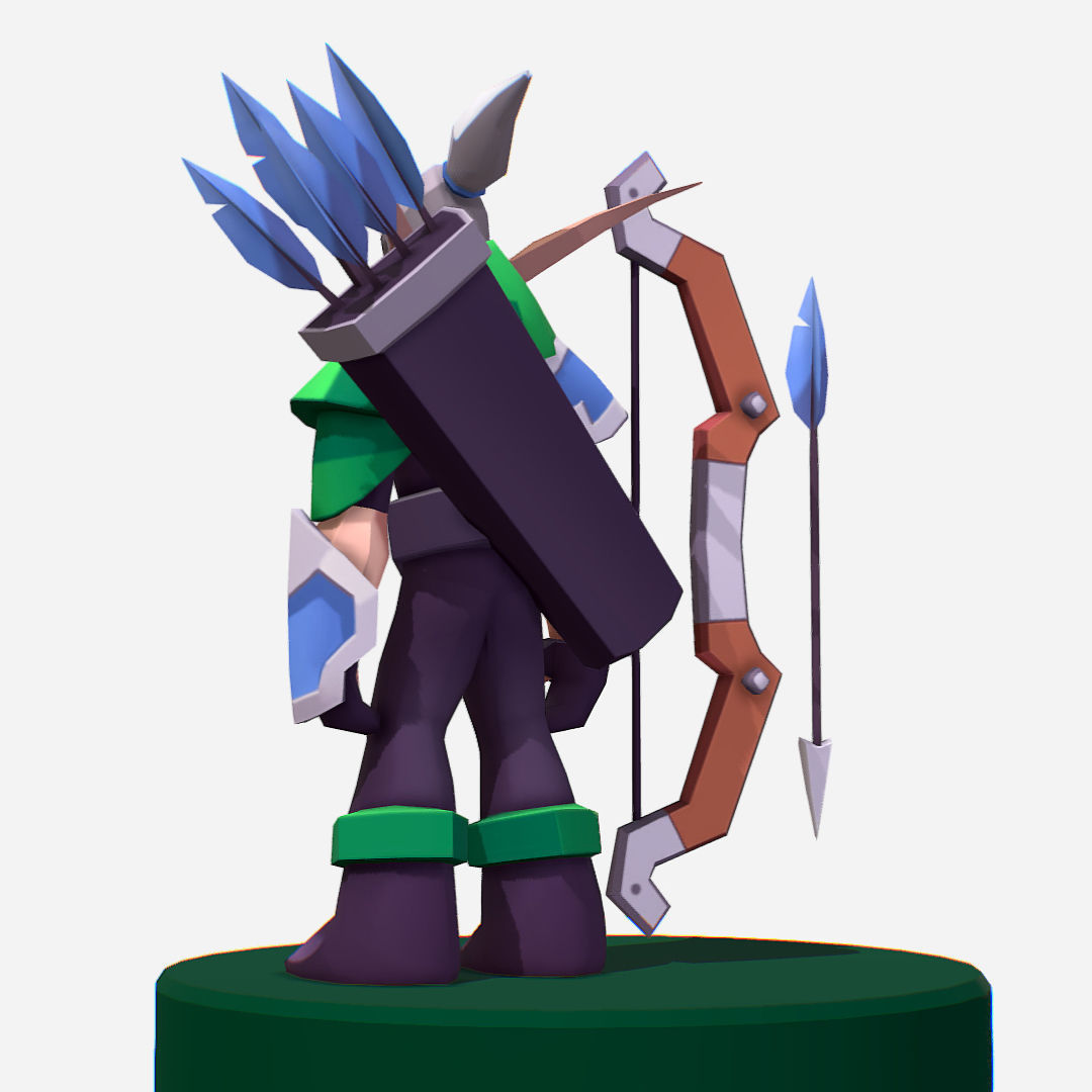 Archer Warrior Soldier Handpaint Cartoon MMO rpg Character Low-poly 3D model_4