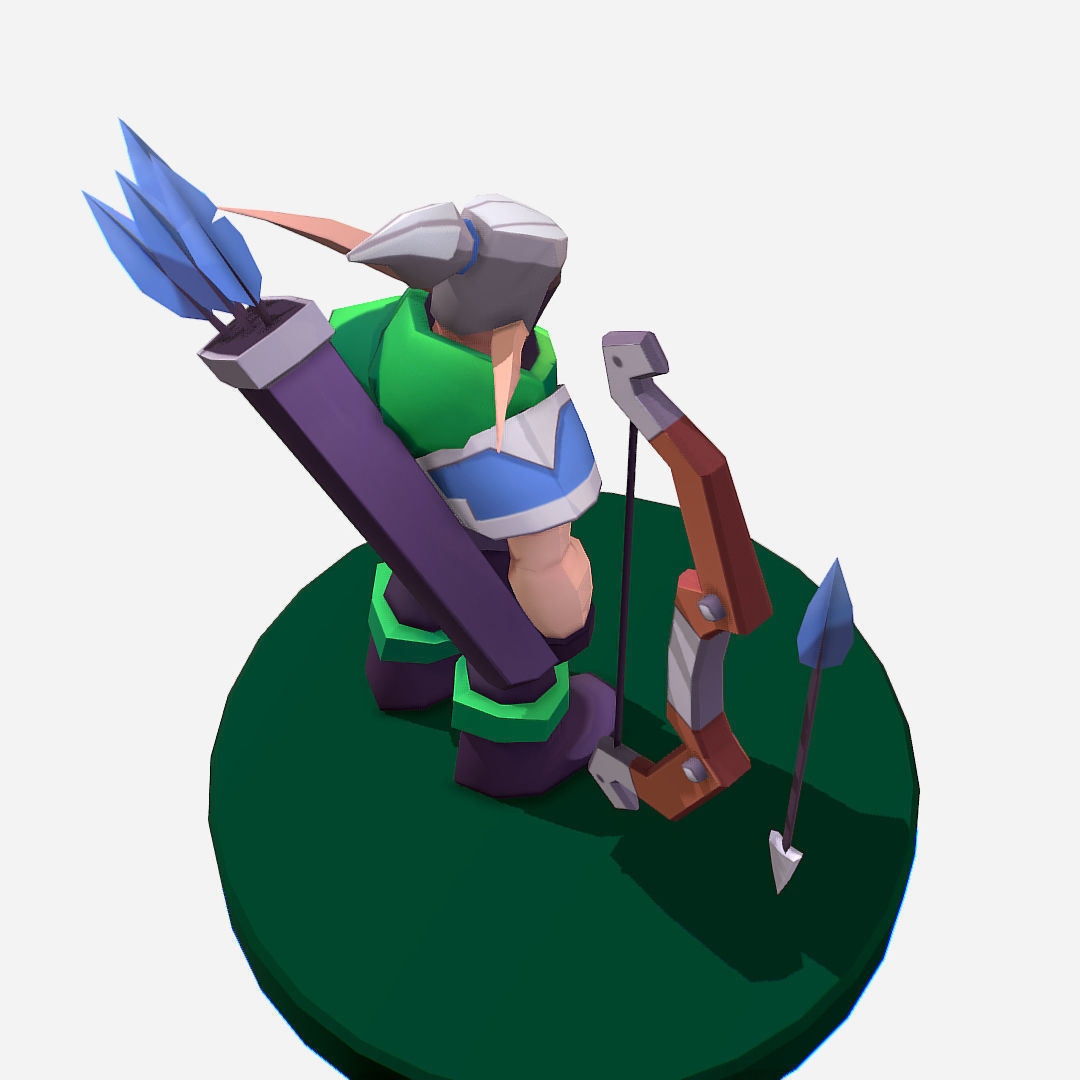 Archer Warrior Soldier Handpaint Cartoon MMO rpg Character Low-poly 3D model_13