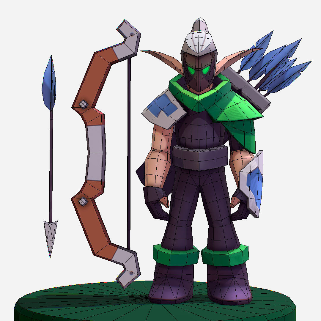 Archer Warrior Soldier Handpaint Cartoon MMO rpg Character Low-poly 3D model_19