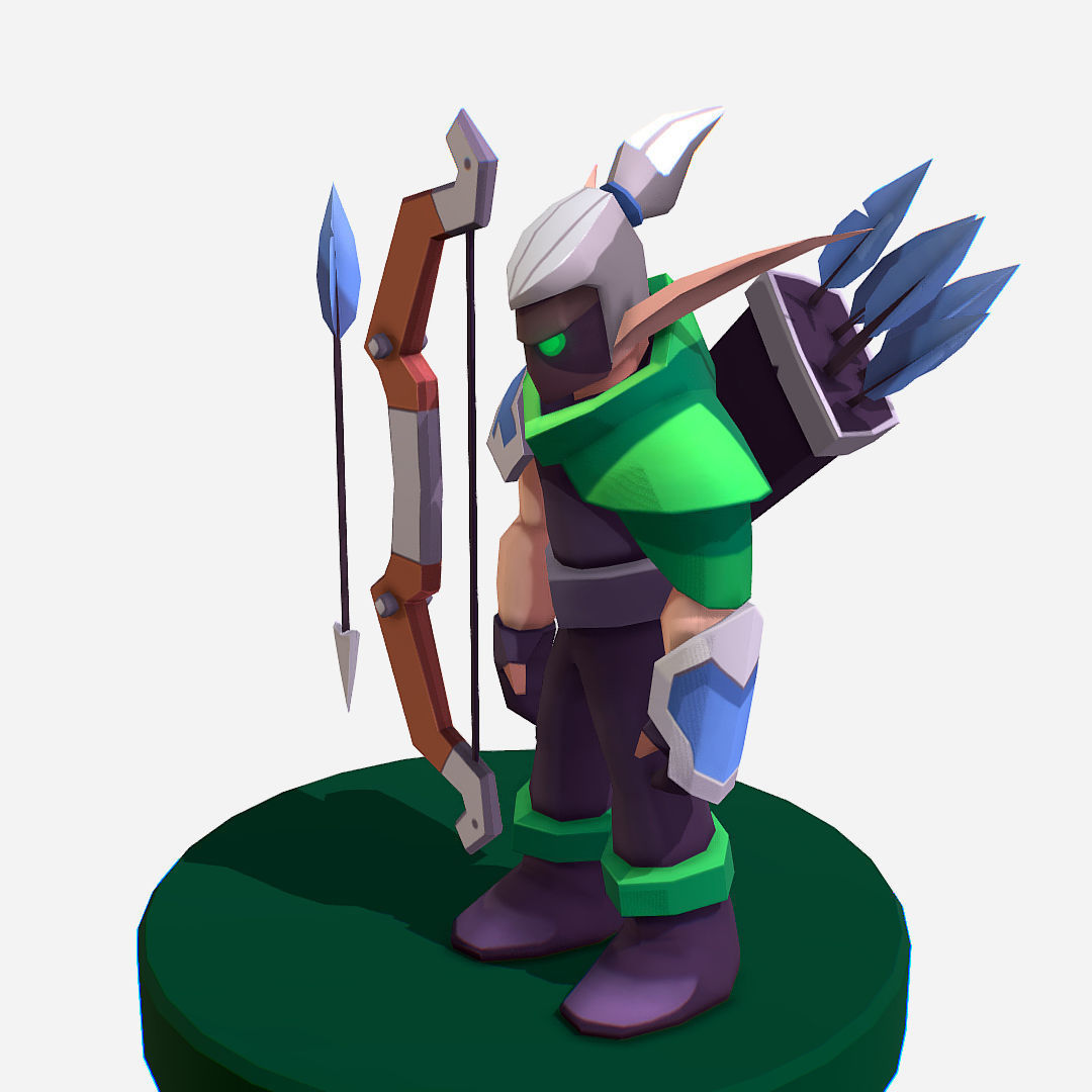 Archer Warrior Soldier Handpaint Cartoon MMO rpg Character Low-poly 3D model_15