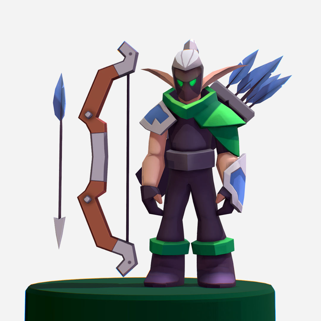 Archer Warrior Soldier Handpaint Cartoon MMO rpg Character Low-poly 3D model_18