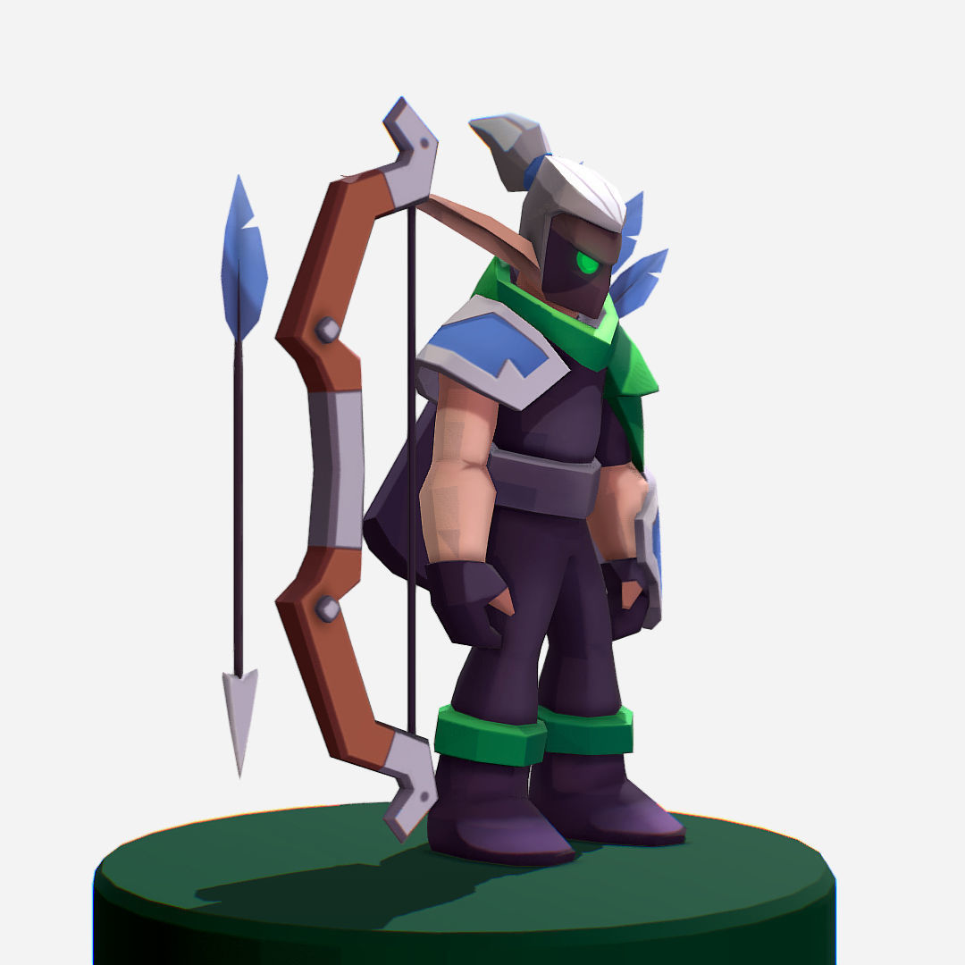 Archer Warrior Soldier Handpaint Cartoon MMO rpg Character Low-poly 3D model_9