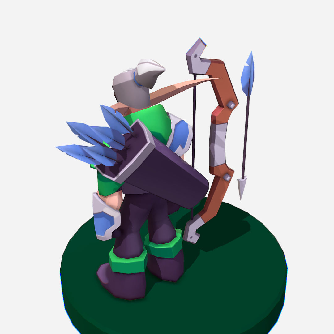 Archer Warrior Soldier Handpaint Cartoon MMO rpg Character Low-poly 3D model_11
