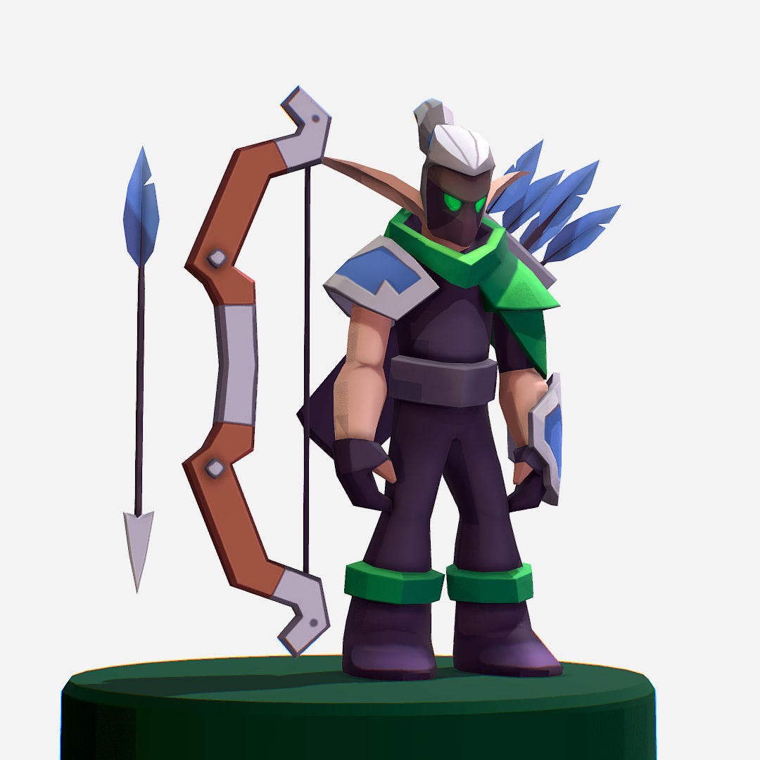 Archer Warrior Soldier Handpaint Cartoon MMO rpg Character Low-poly 3D model_17