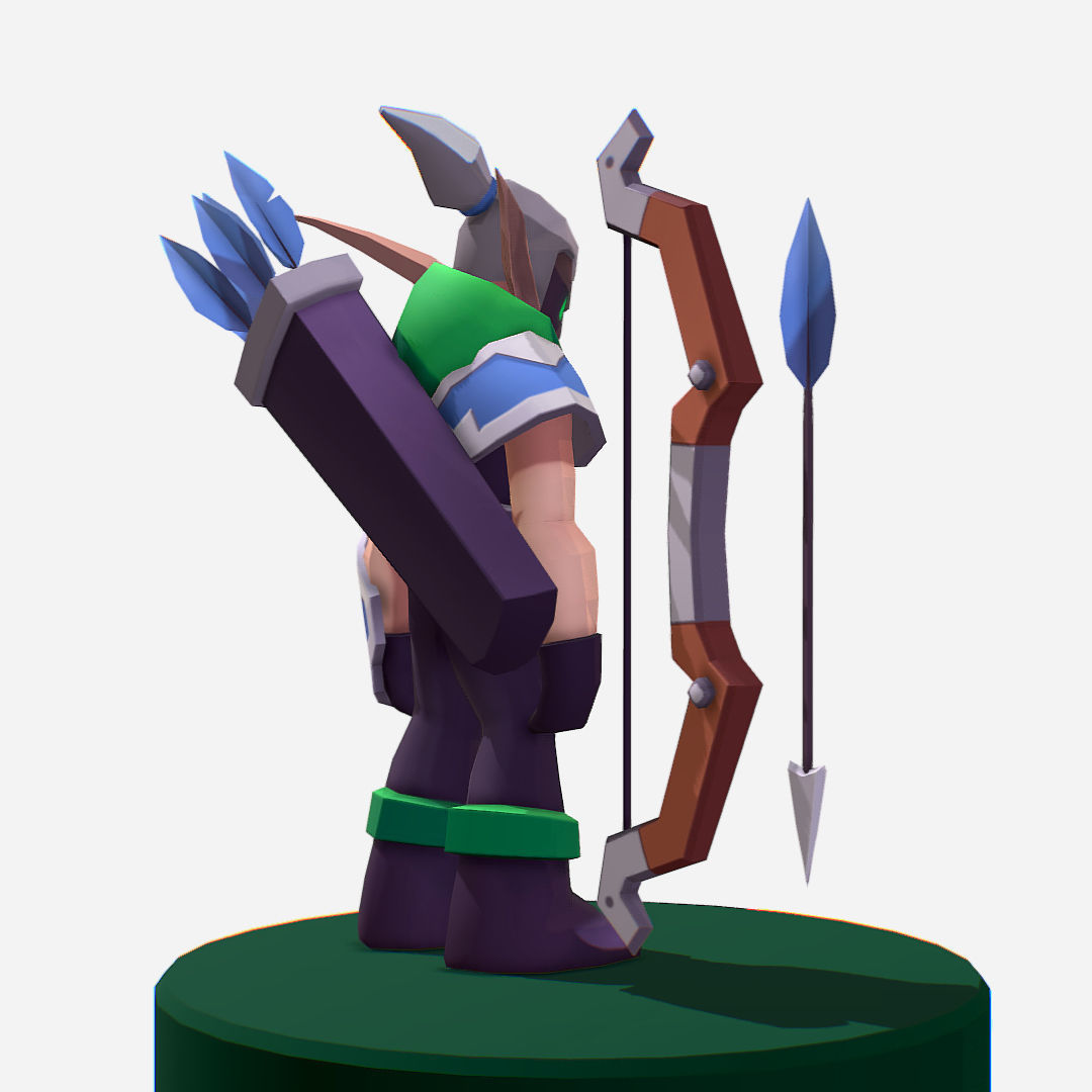 Archer Warrior Soldier Handpaint Cartoon MMO rpg Character Low-poly 3D model_7