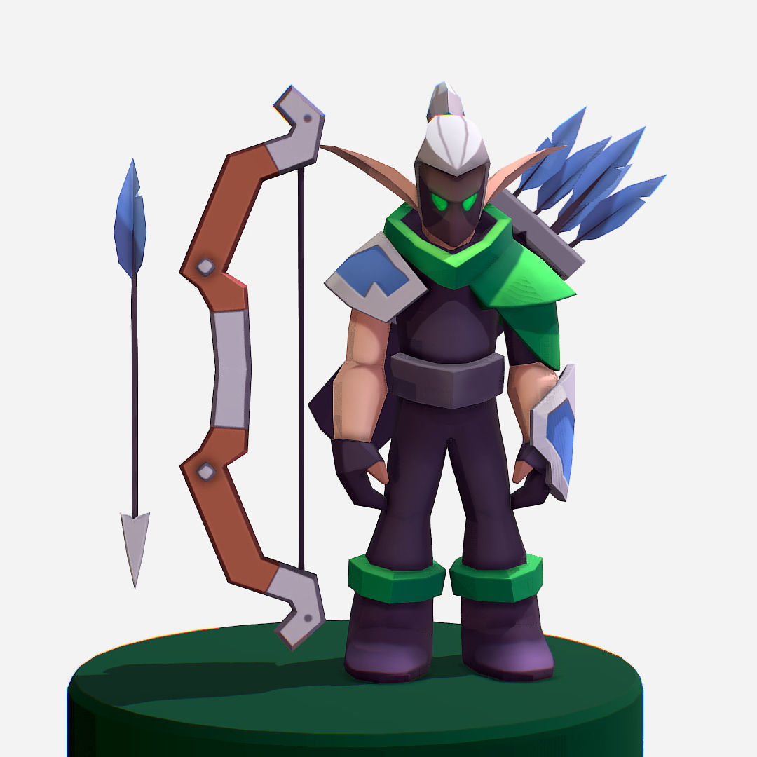 Archer Warrior Soldier Handpaint Cartoon MMO rpg Character Low-poly 3D model_10