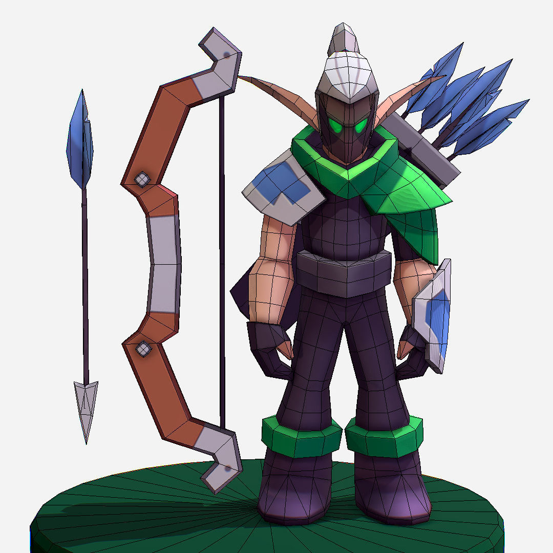 Archer Warrior Soldier Handpaint Cartoon MMO rpg Character Low-poly 3D model_26