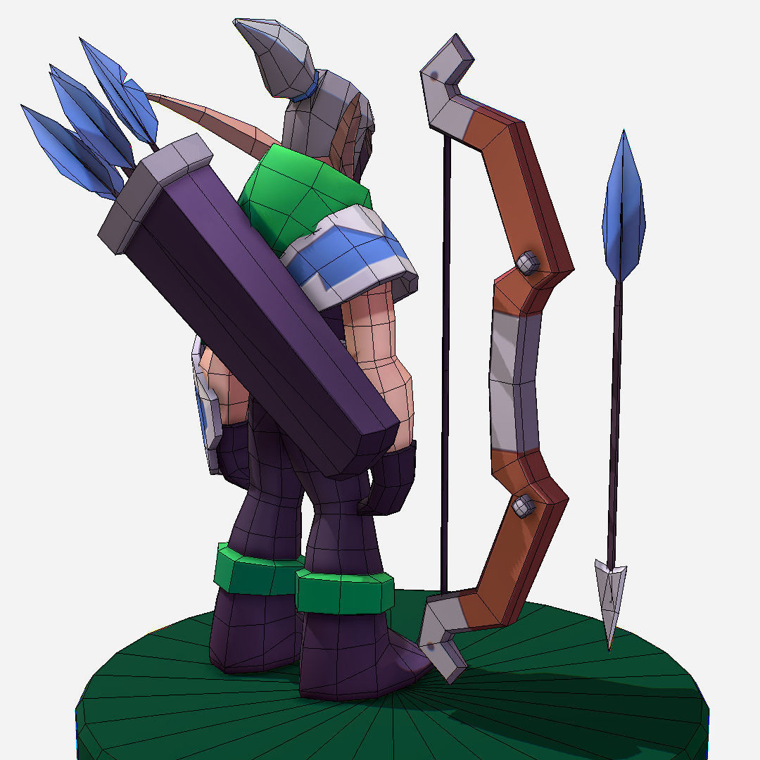 Archer Warrior Soldier Handpaint Cartoon MMO rpg Character Low-poly 3D model_24