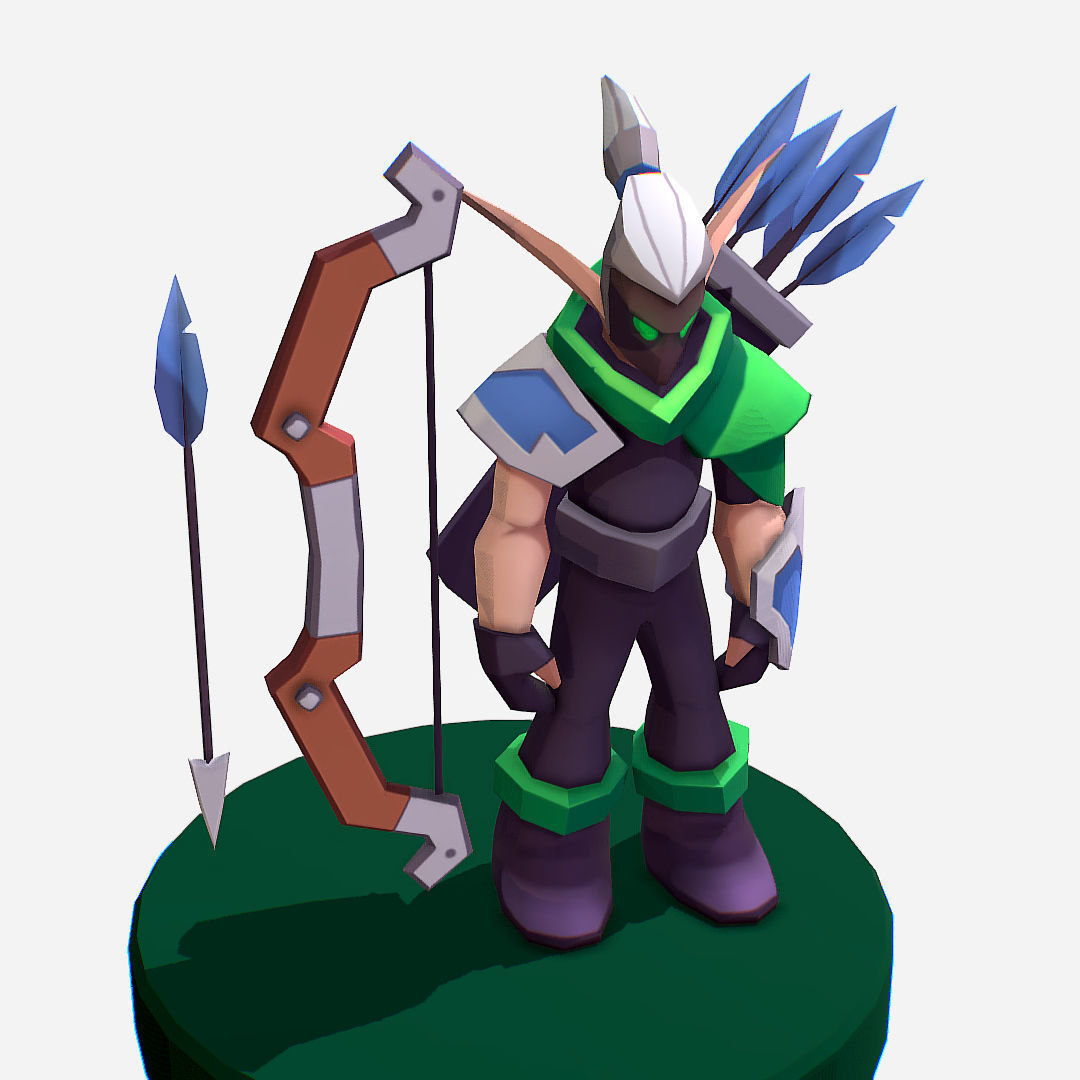 Archer Warrior Soldier Handpaint Cartoon MMO rpg Character Low-poly 3D model_12