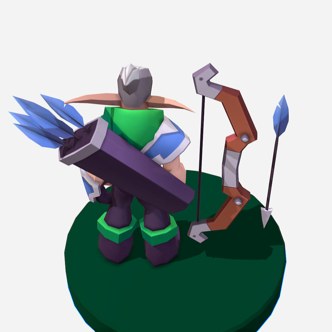 Archer Warrior Soldier Handpaint Cartoon MMO rpg Character Low-poly 3D model_14
