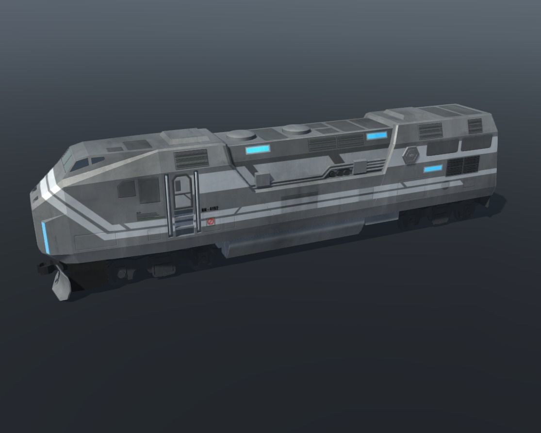 Sci-fi Train Set Low-poly 3D model_4