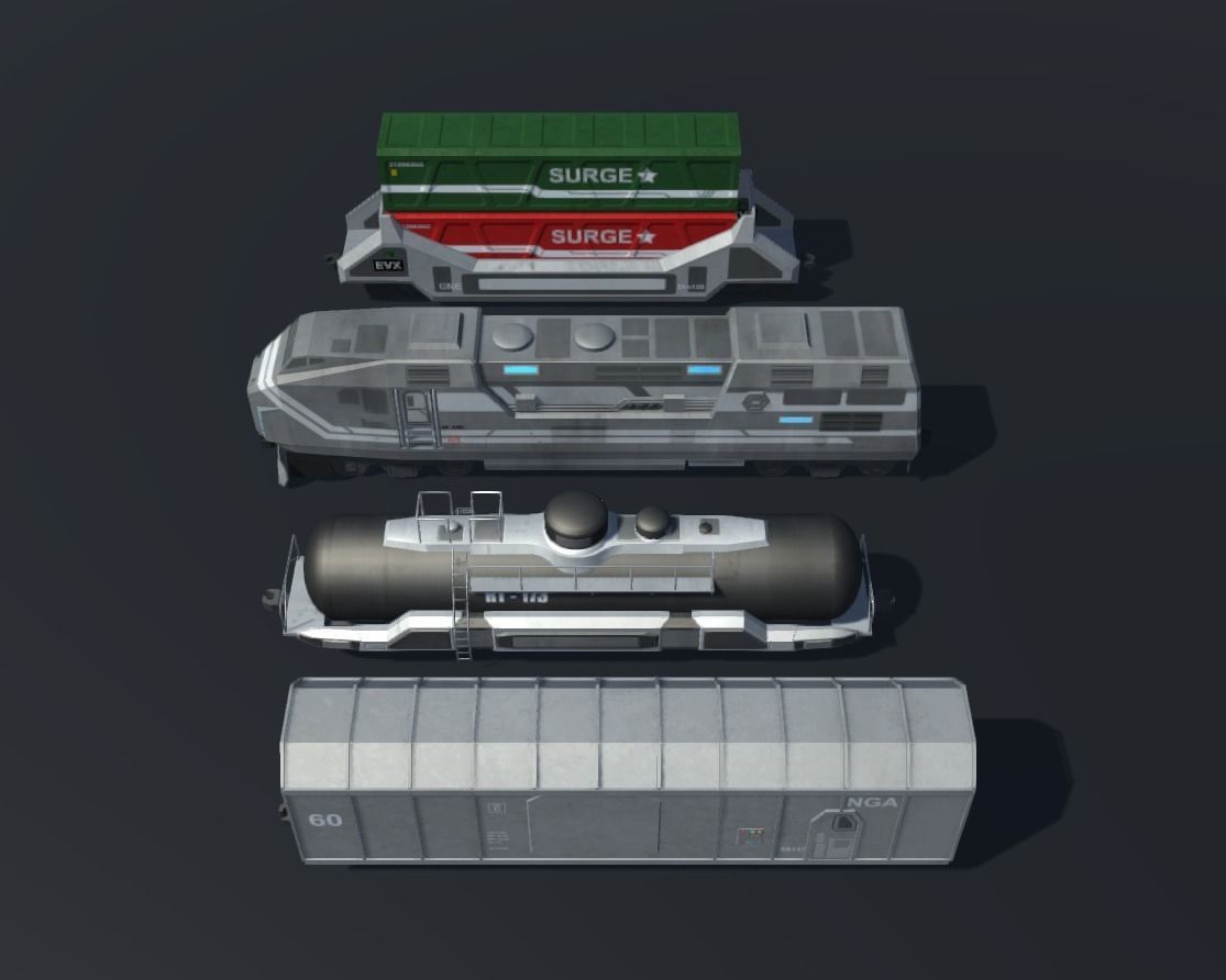 Sci-fi Train Set Low-poly 3D model_1