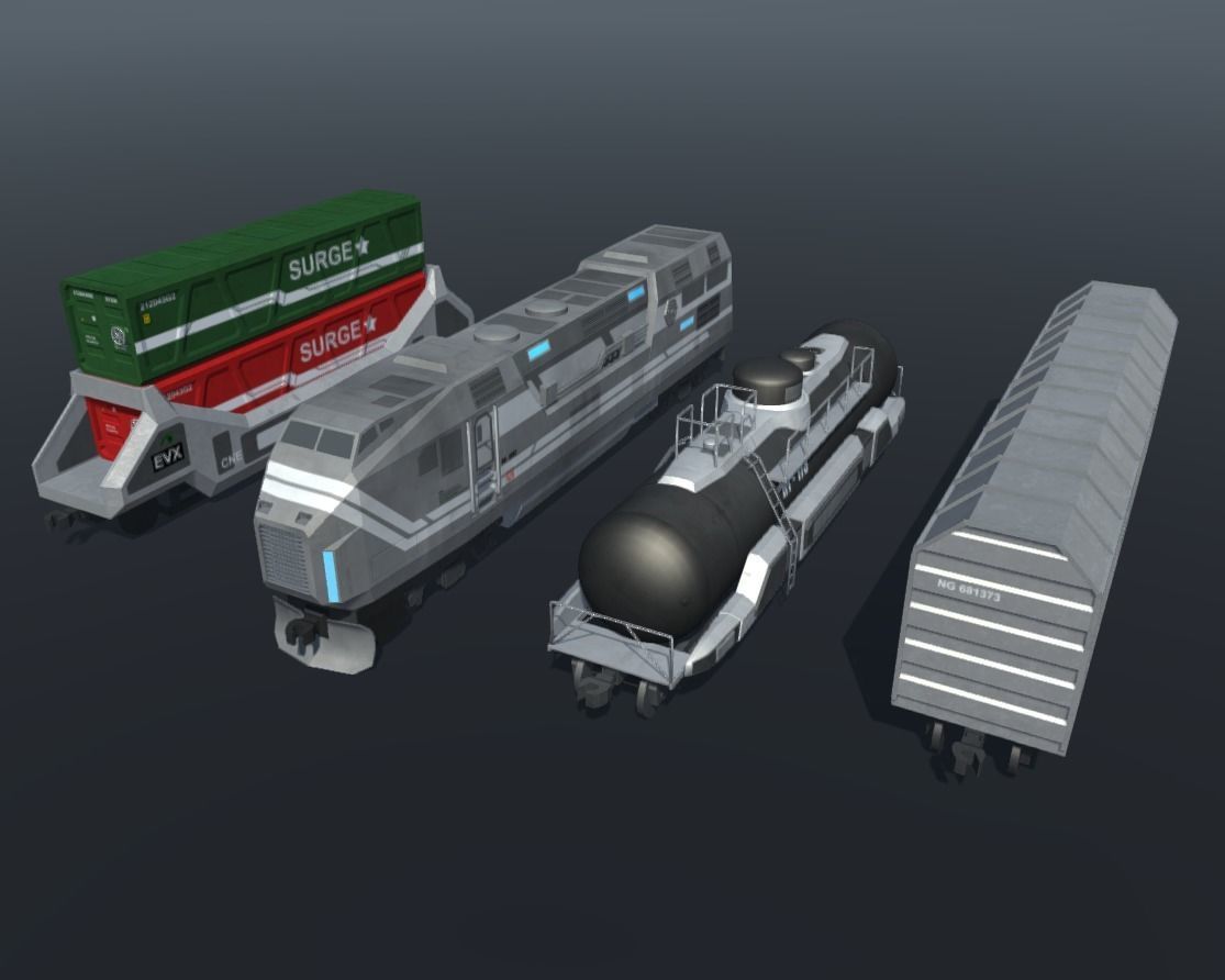 Sci-fi Train Set Low-poly 3D model_2