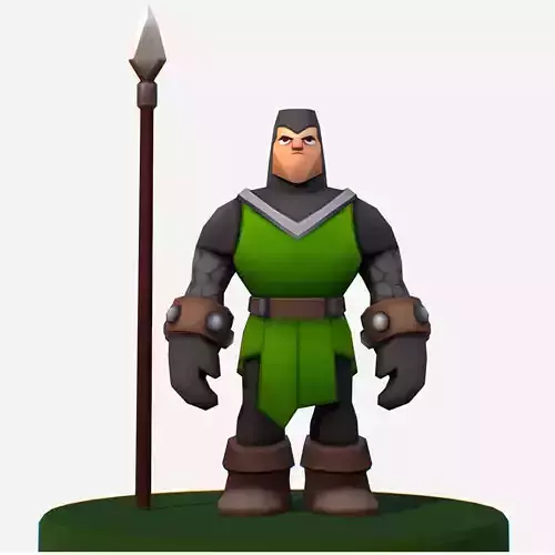 Handpaint Cartoon Medieval Footman Character Low-poly 3D model