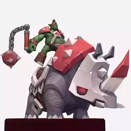 Handpaint Cartoon Goblin Rino Mount MMO Character Low-poly 3D model