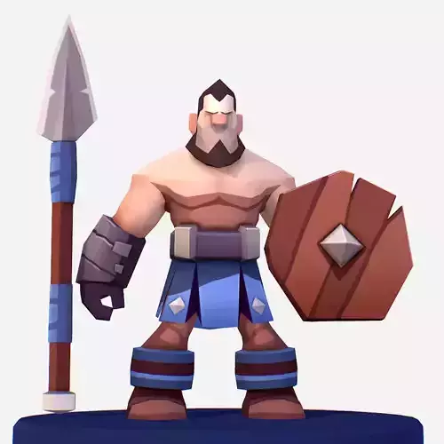 Handpaint Cartoon Medieval Spearman Wood Shield Low-poly 3D model