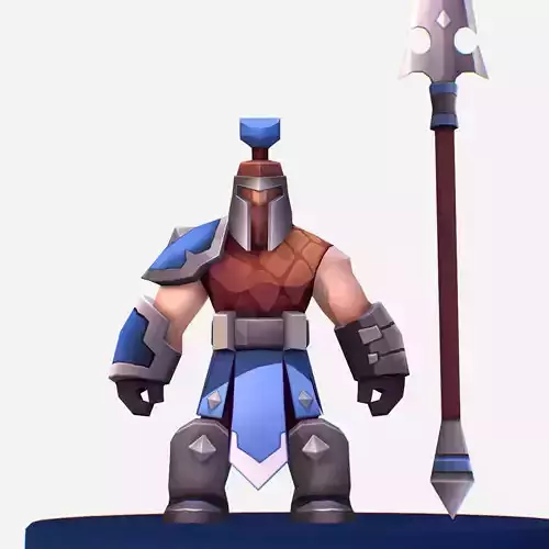Handpaint Cartoon Medieval Spearman Low-poly 3D model