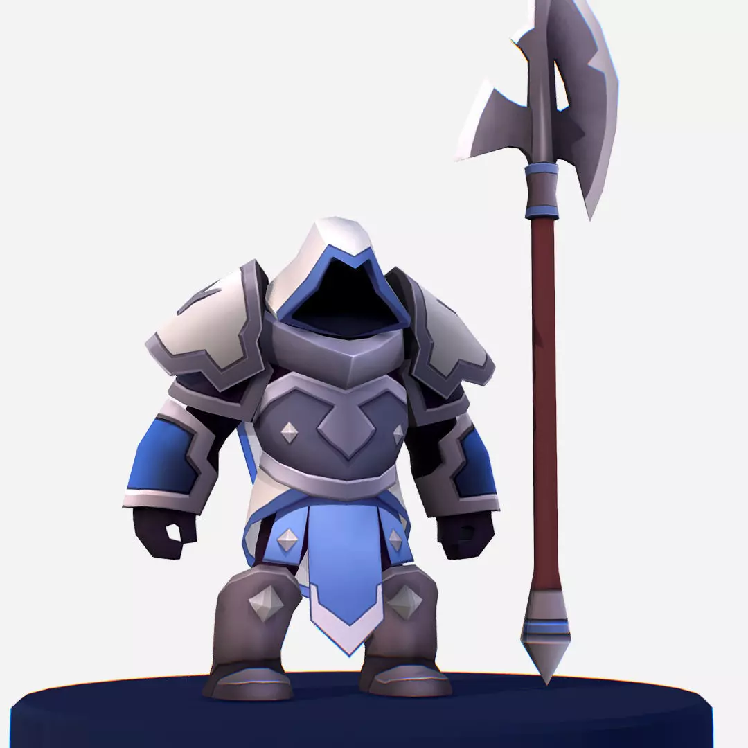Armored Dark Spearman Handpaint Cartoon Low-poly 3D model_0
