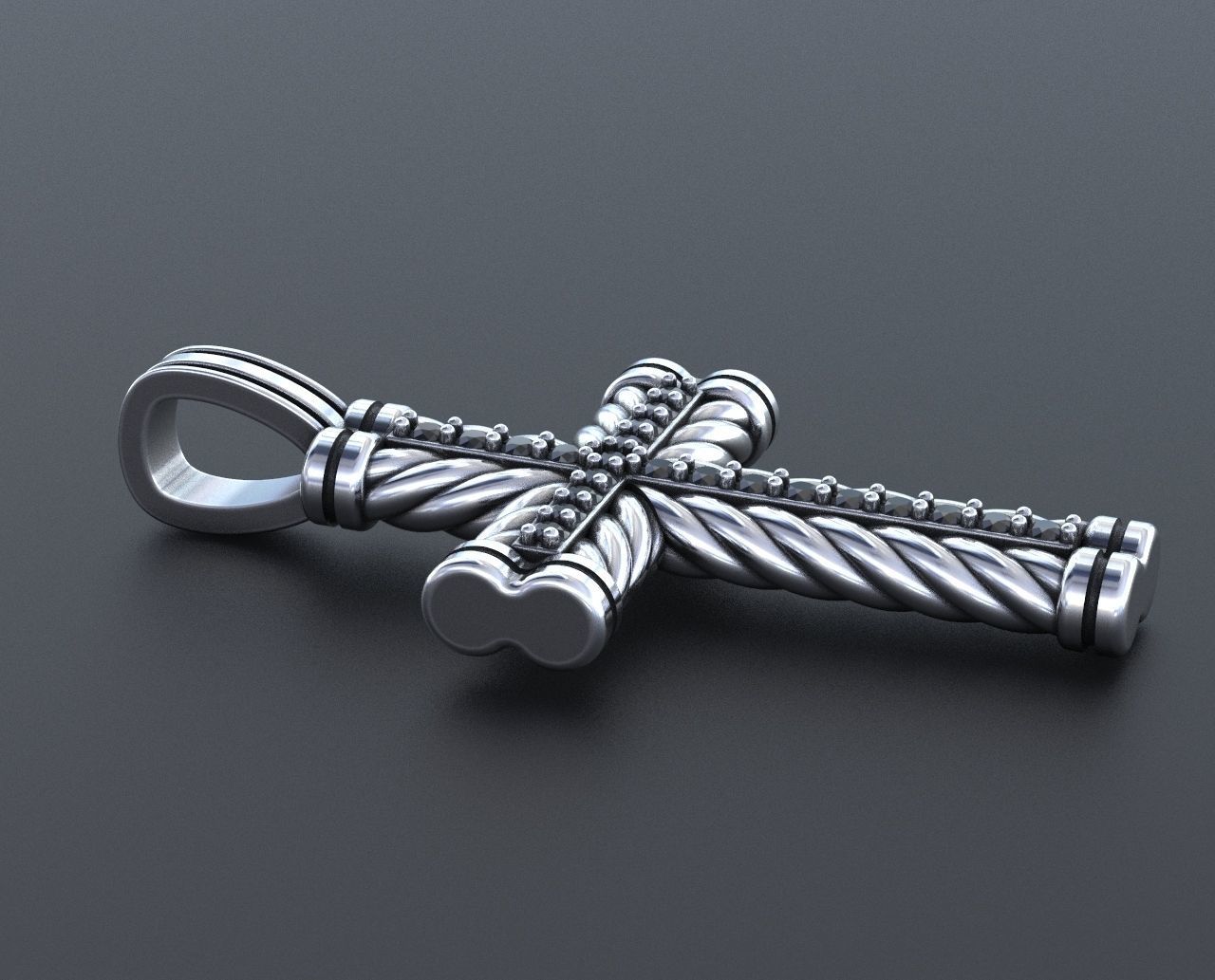 Cross with stones and rope 359 3D print model_2