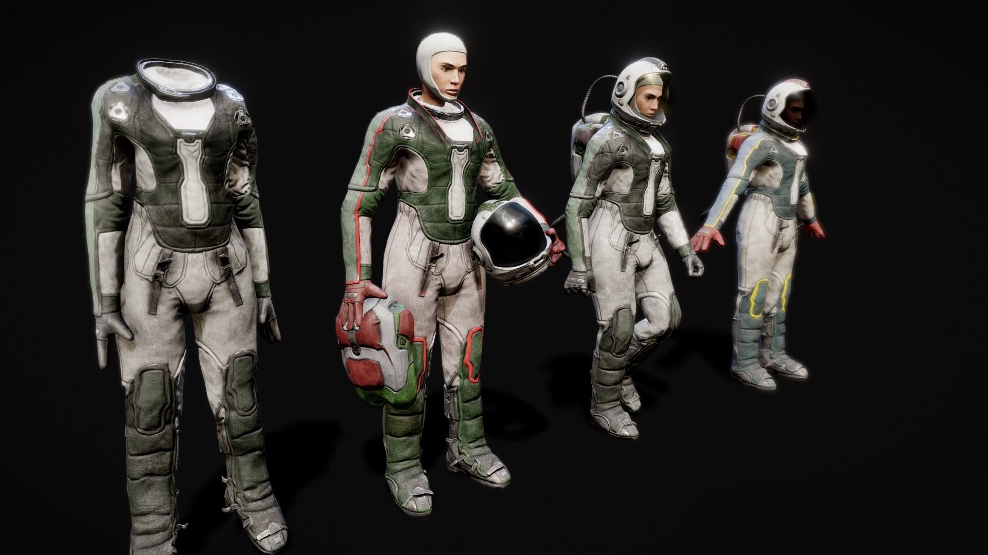 Astronauts - Game Ready man in space suit Low-poly 3D model_4