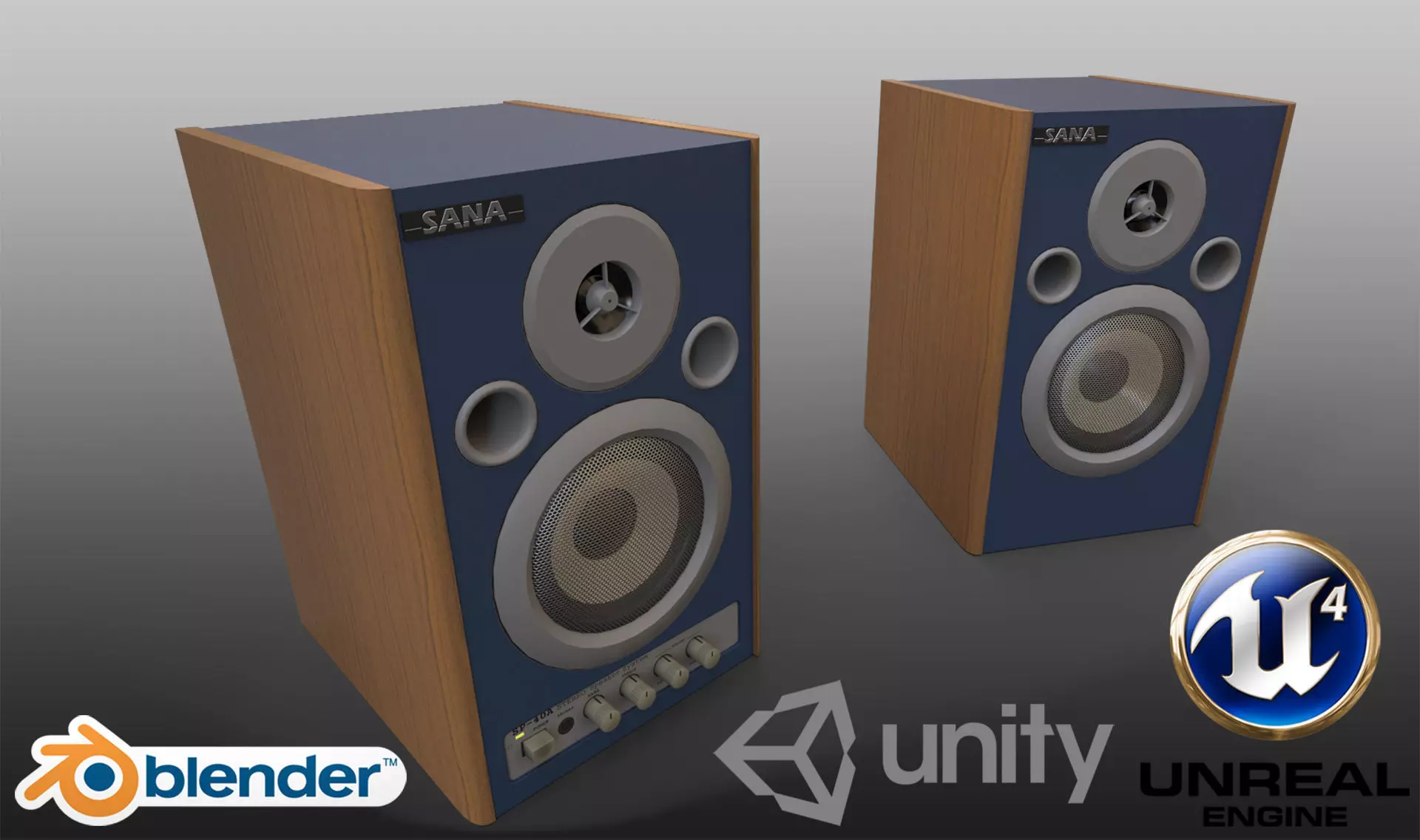 Professional stereo speakers - Game Ready Low-poly 3D model_0