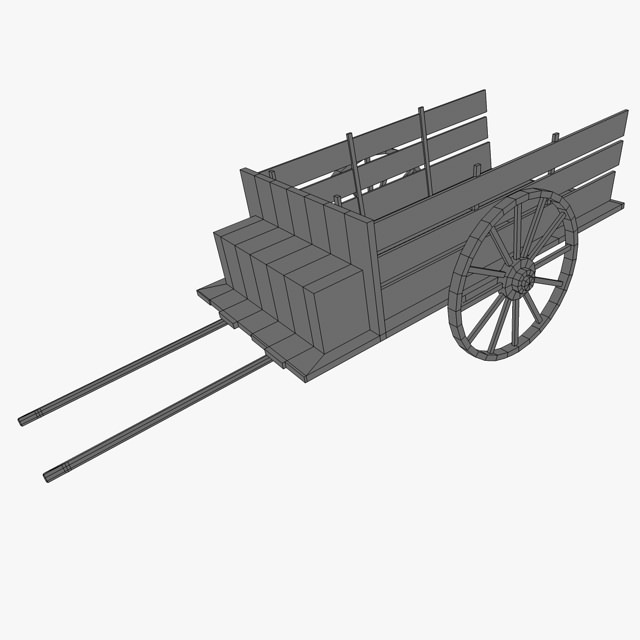 low poly wooden old cart 3D model_5