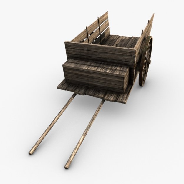 low poly wooden old cart 3D model_3