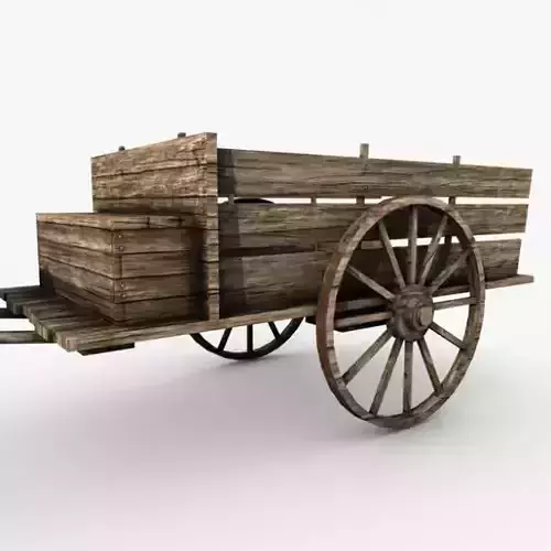 low poly wooden old cart