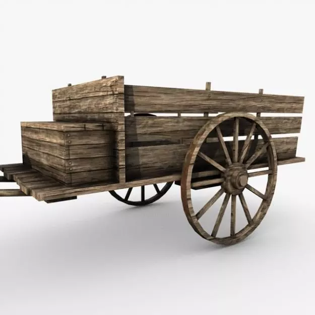 low poly wooden old cart 3D model_0