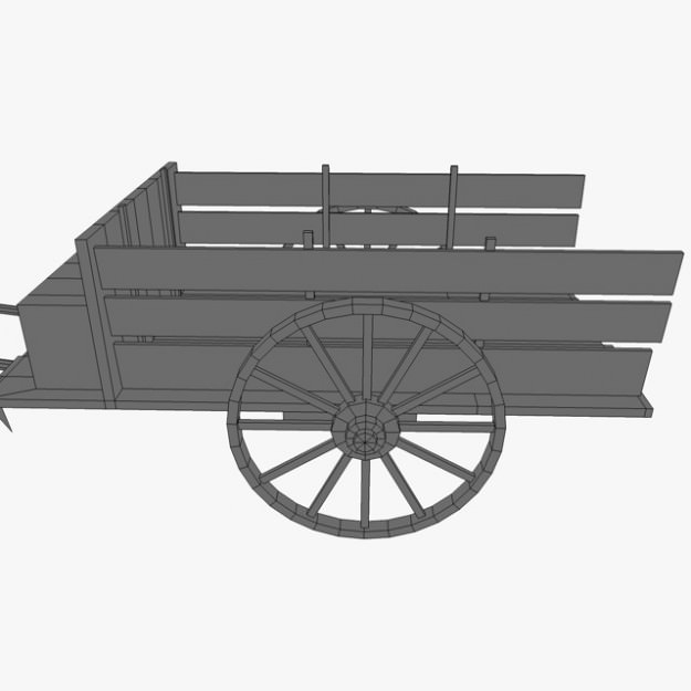 low poly wooden old cart 3D model_4