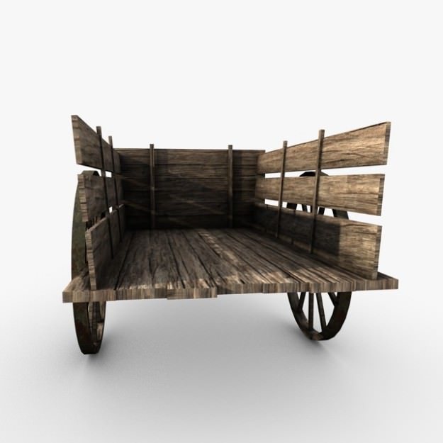 low poly wooden old cart 3D model_2