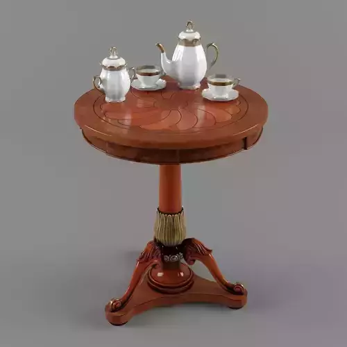 Suite tea table with two cups and saucers 3D model