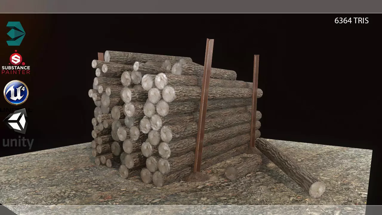 Low Poly Wood Logs Pile PBR Low-poly 3D model_0
