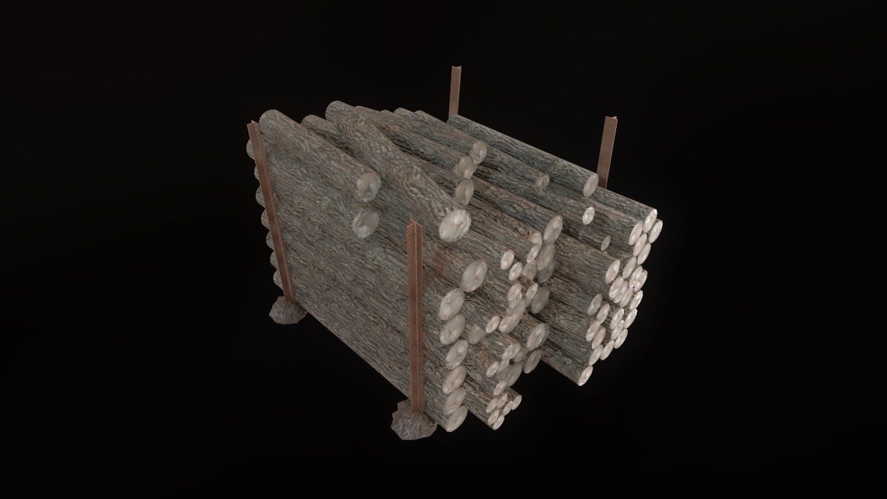 Low Poly Wood Logs Pile PBR Low-poly 3D model_3