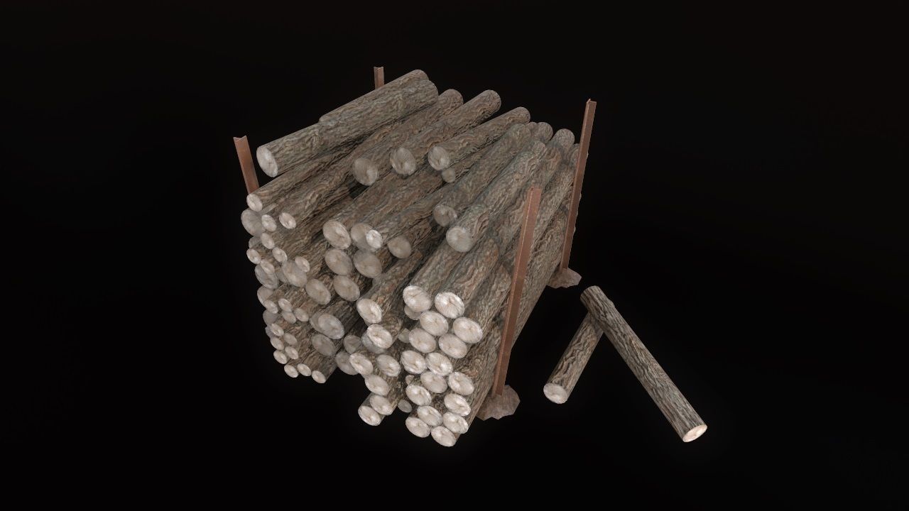 Low Poly Wood Logs Pile PBR Low-poly 3D model_4