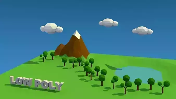 Low poly landscape - Terreno low poly with trees and lake