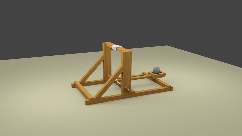 Torsion catapult - Catapulta de torsion Low-poly 3D model_2