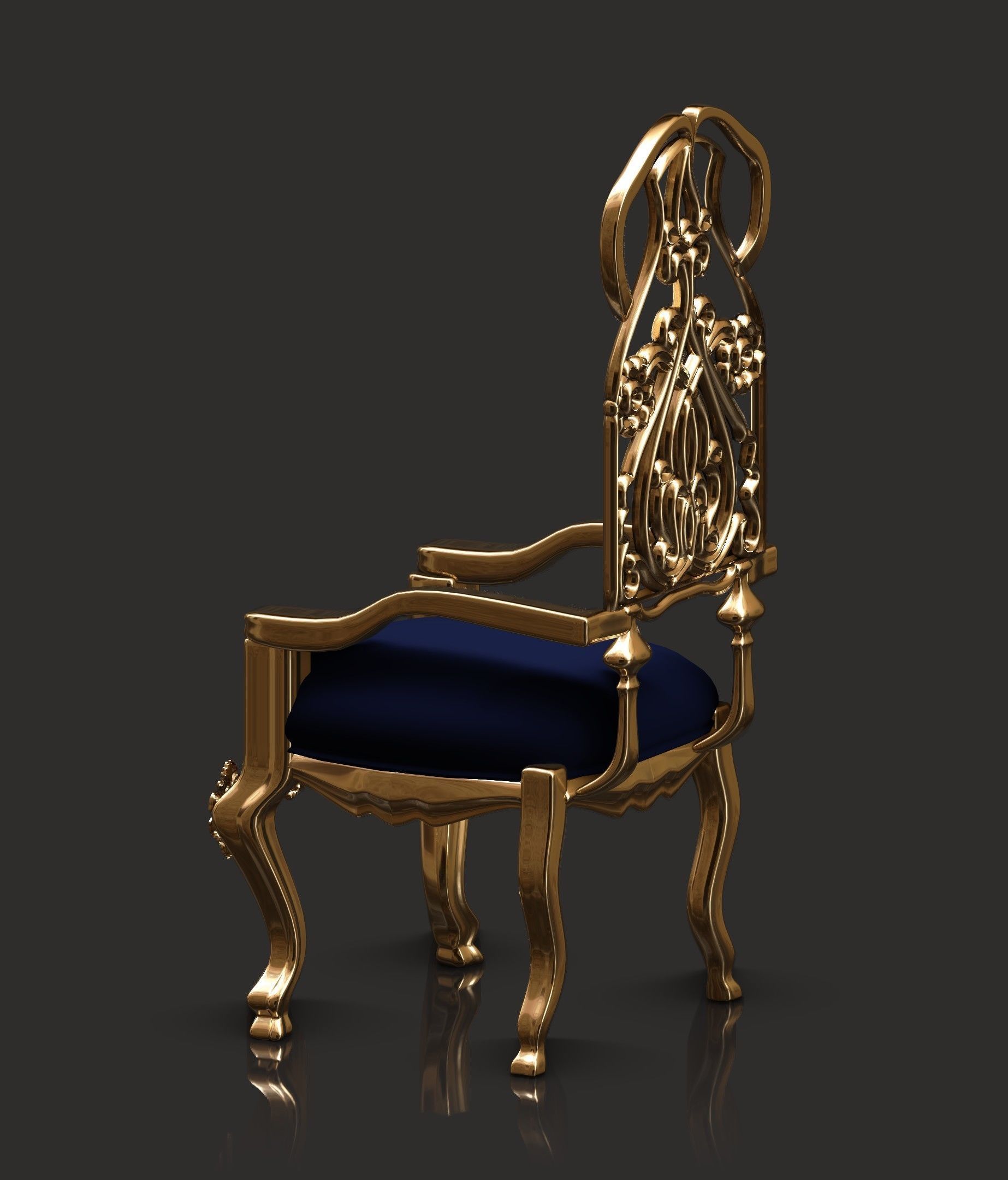 chair ornate gold throne 3D model_2