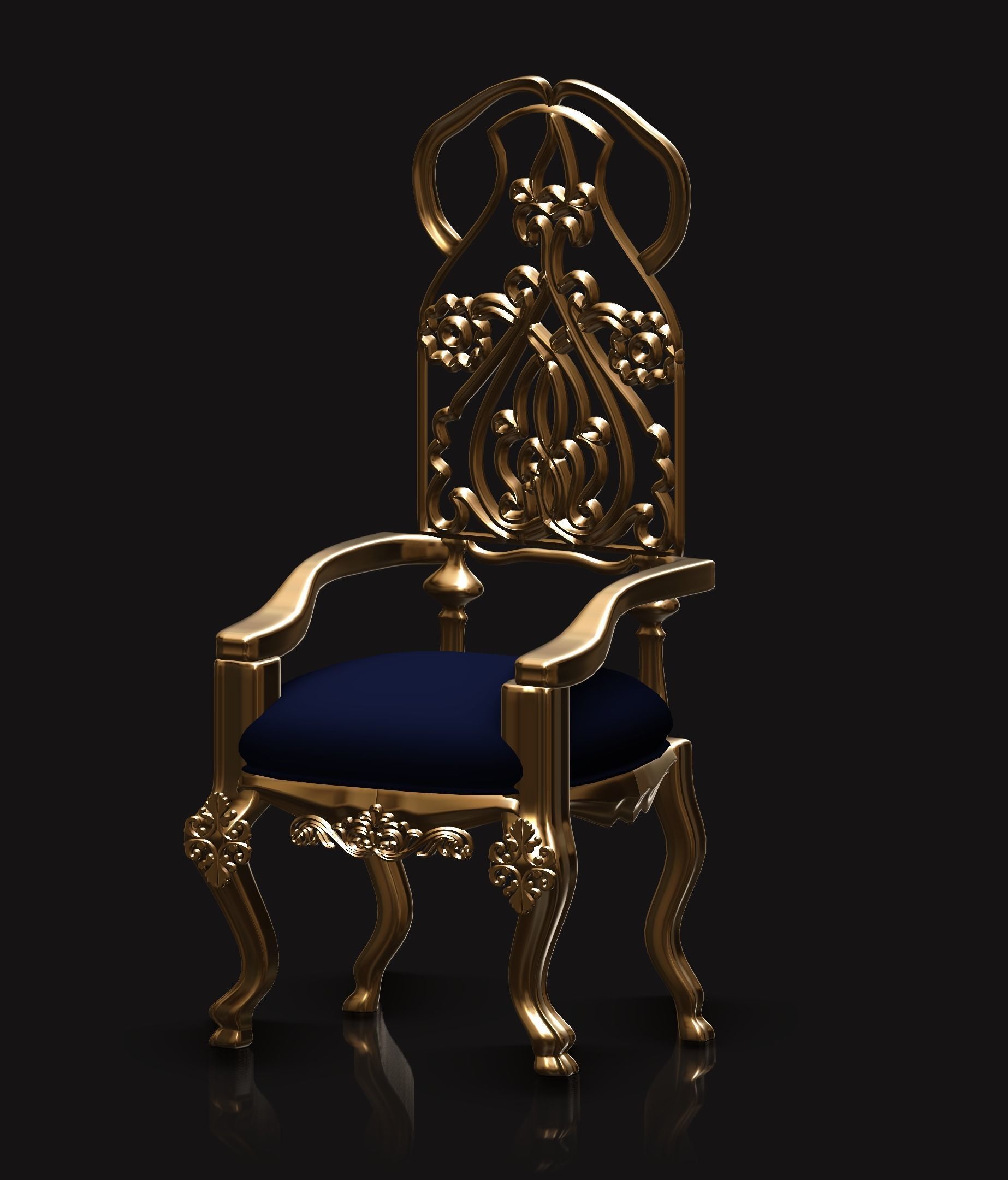 chair ornate gold throne 3D model_1